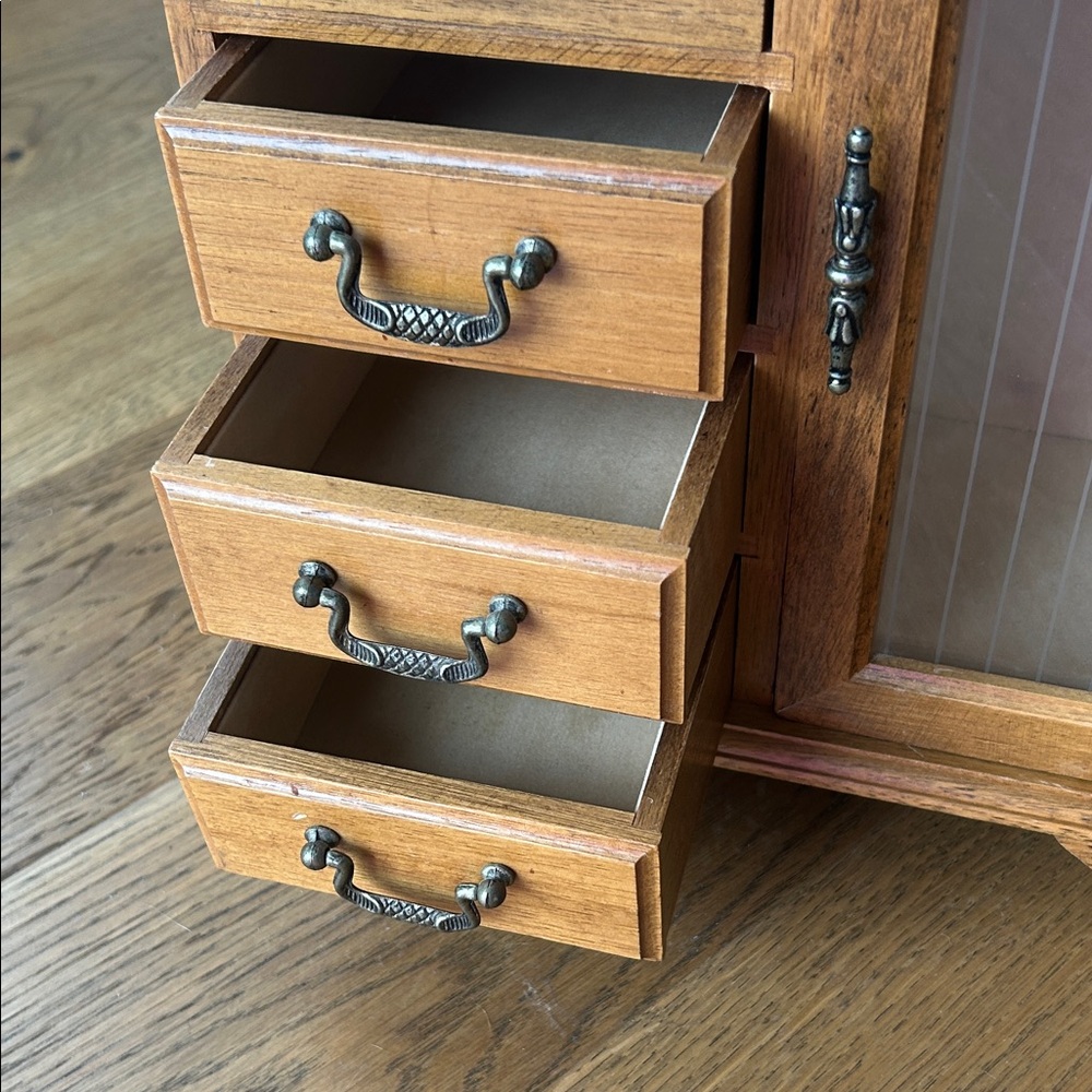 Wood Finish Jewelry Cabinet with Clock in Light Brown - Picture 2 of 10